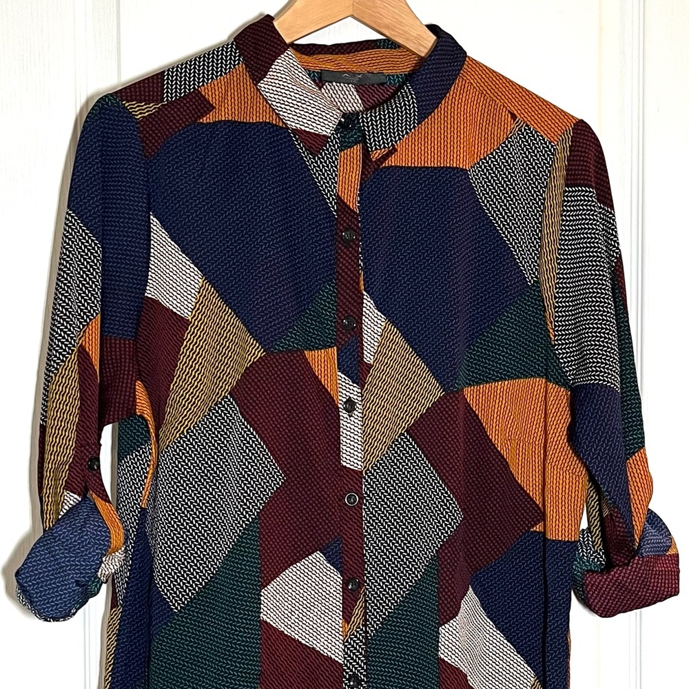 AX Paris Multicolor Geometric Shirt Tunic Dress Boho Abstract Print Patchwork